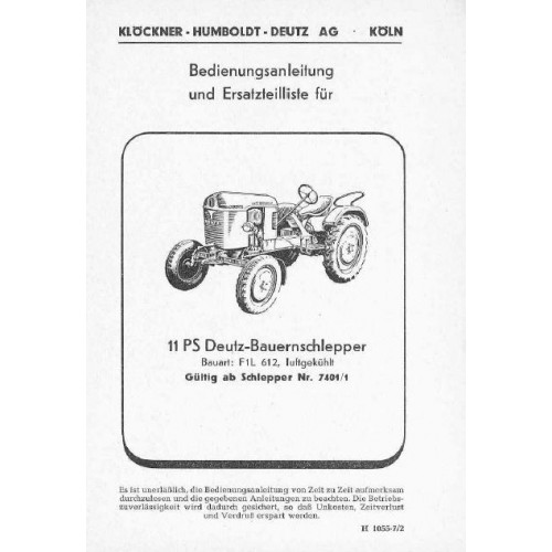 Deutz Werkstatthandbuch Motor 612 für Traktor F1L612 